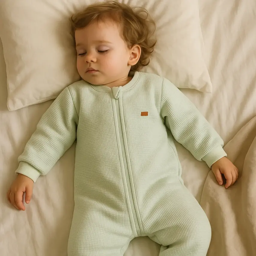 Moi Noi Fermuarlı Uzun Kollu Kışlık Uyku Tulum Waffle Mint 2,5 Tog - 2