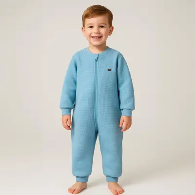 Moi Noi Fermuarlı Uzun Kollu Kışlık Uyku Tulum Waffle Petrol 2,5 Tog