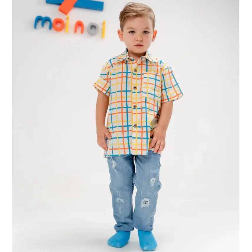 Moi Noi Gömlek Desenli Bej - Line - 2