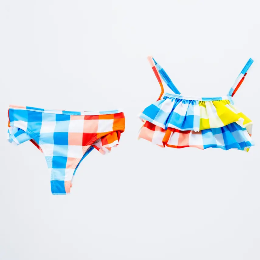 Moi Noi Kız Bikini Desenli Bej - Plaid - 1