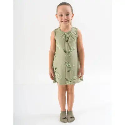 Moi Noi Kız Elbise Desenli Haki 