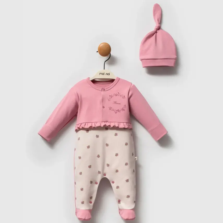 Moi Noi Kız Tulum Şapka Takım Flowers Mürdüm - 1