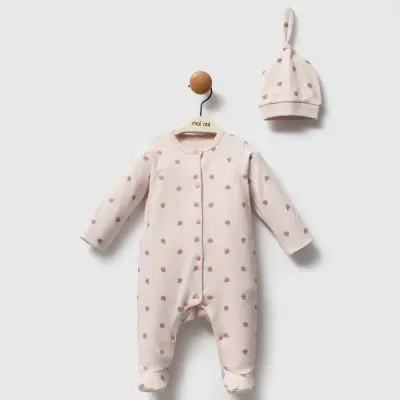 Moi Noi Kız Tulum Şapka Takım Flowers Mürdüm