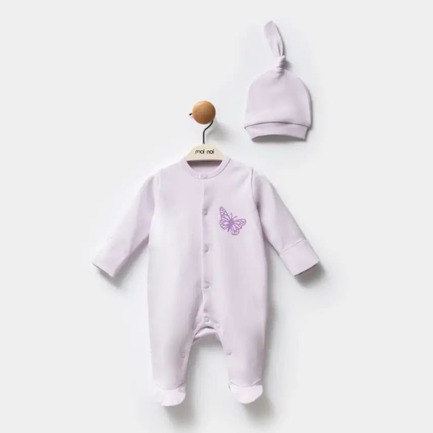 Moi Noi Organik Kız Bebek Tulum Şapkalı Kelebek - 1