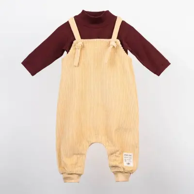 Moi Noi Salopet Kadife Bağcıklı Bej - 2