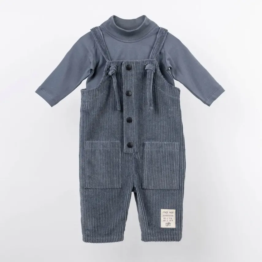 Moi Noi Salopet Kadife Düğmeli Antrasit - 1