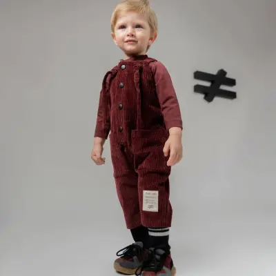 Moi Noi Salopet Kadife Düğmeli Bordo - 4