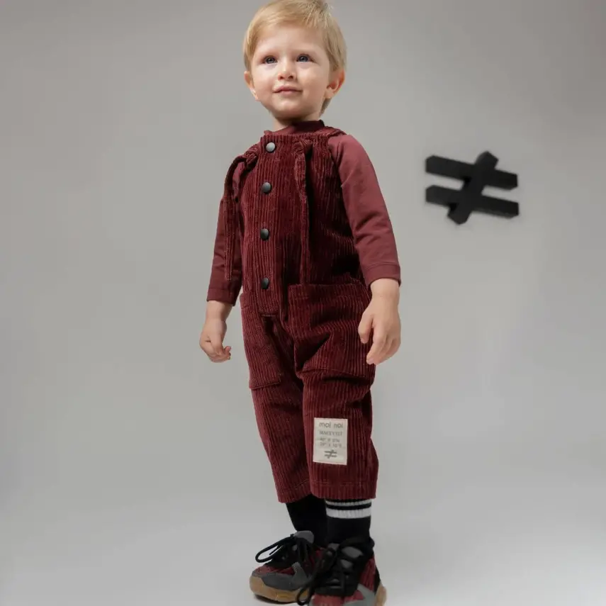 Moi Noi Salopet Kadife Düğmeli Bordo - 4