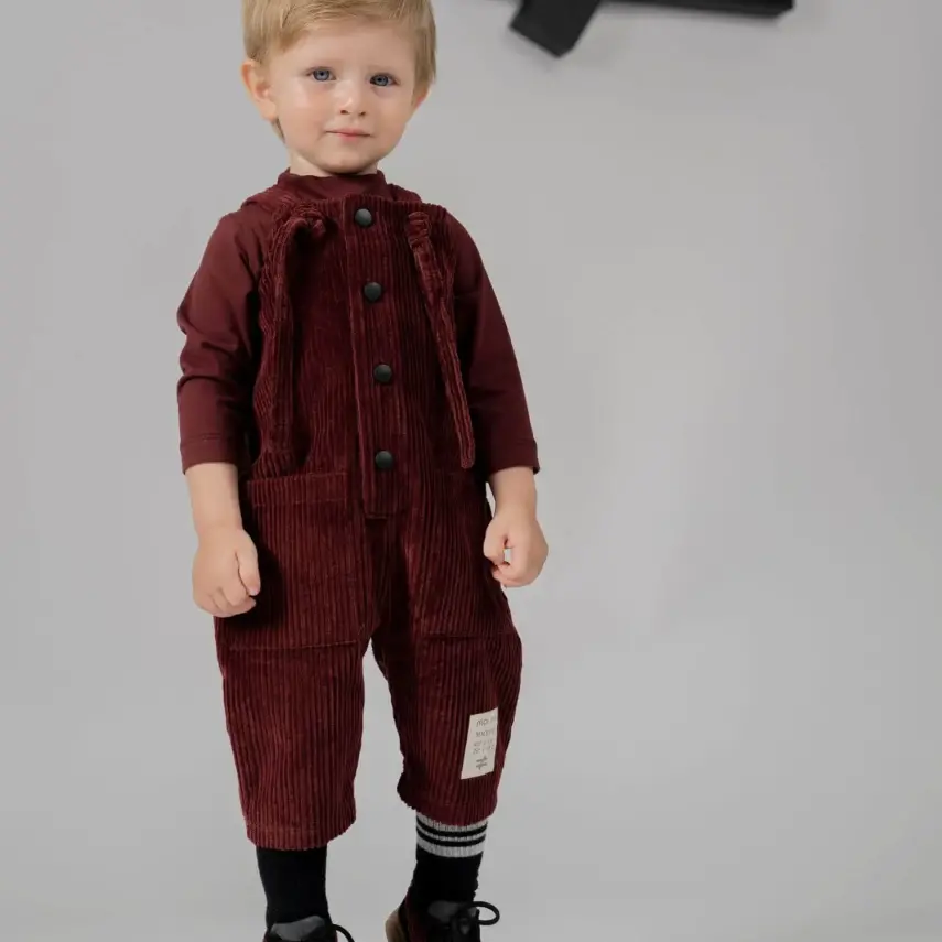 Moi Noi Salopet Kadife Düğmeli Bordo - 2