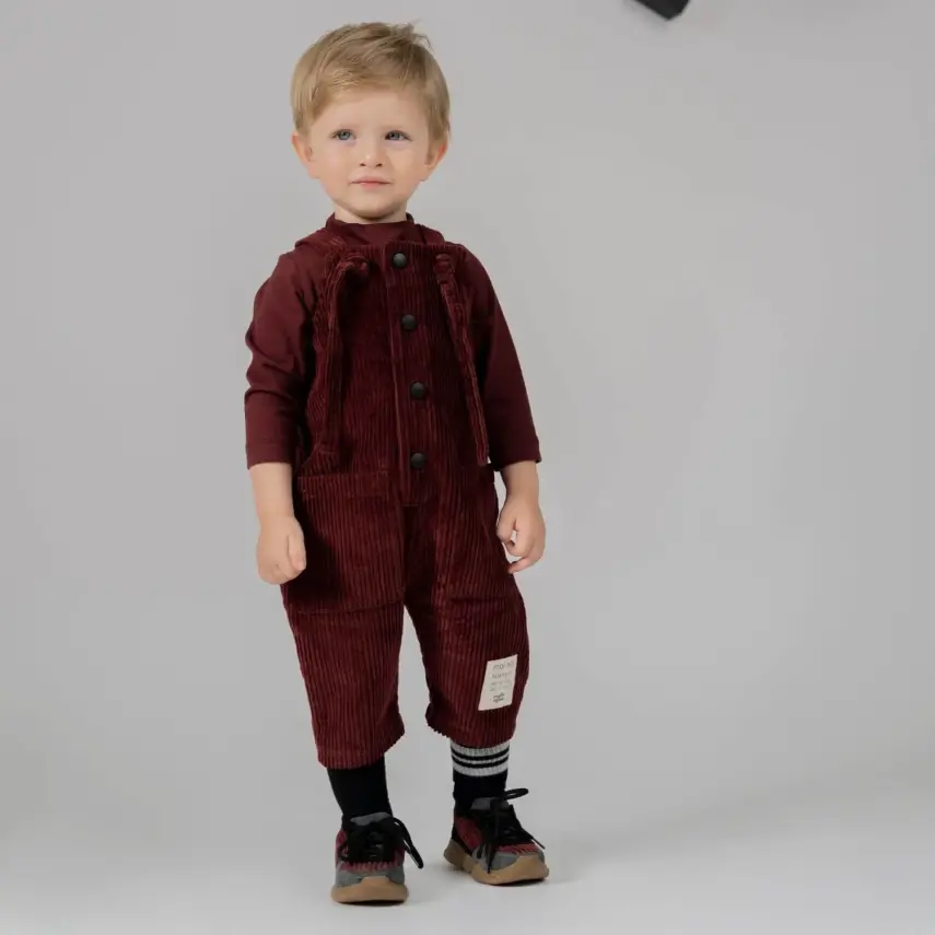 Moi Noi Salopet Kadife Düğmeli Bordo - 3