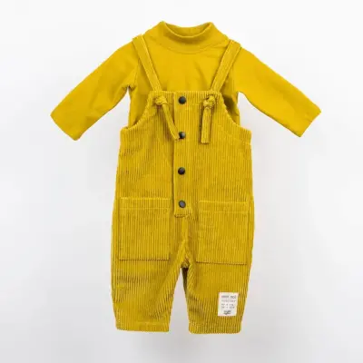 Moi Noi Salopet Kadife Düğmeli Koyu Limon 