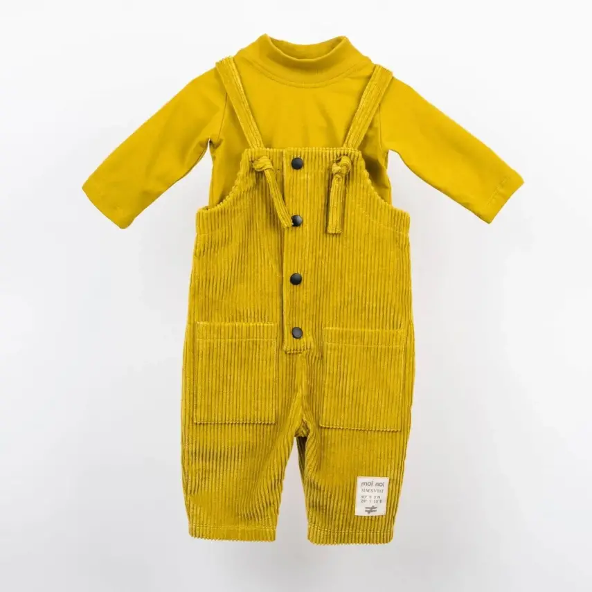 Moi Noi Salopet Kadife Düğmeli Koyu Limon - 1