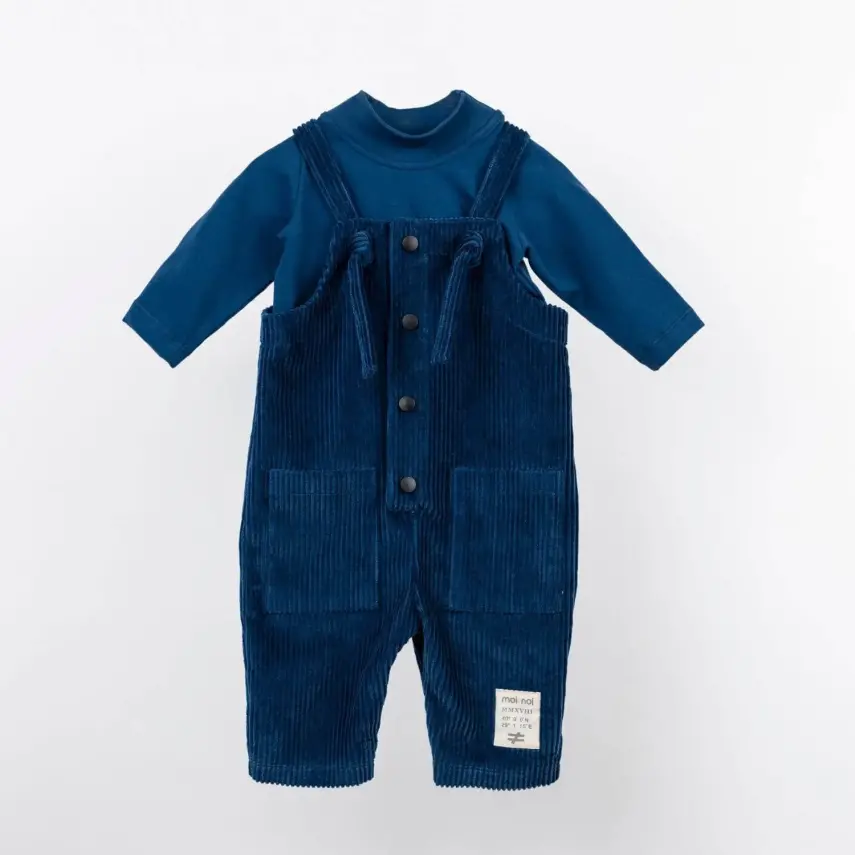 Moi Noi Salopet Kadife Düğmeli Koyu Mavi - 1