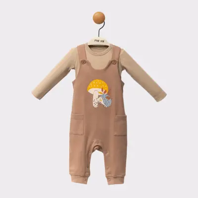 Moi Noi Unisex Kirpi Mantar Baskılı Bebek Salopet  - 5