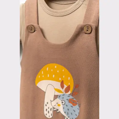 Moi Noi Unisex Kirpi Mantar Baskılı Bebek Salopet  - 9