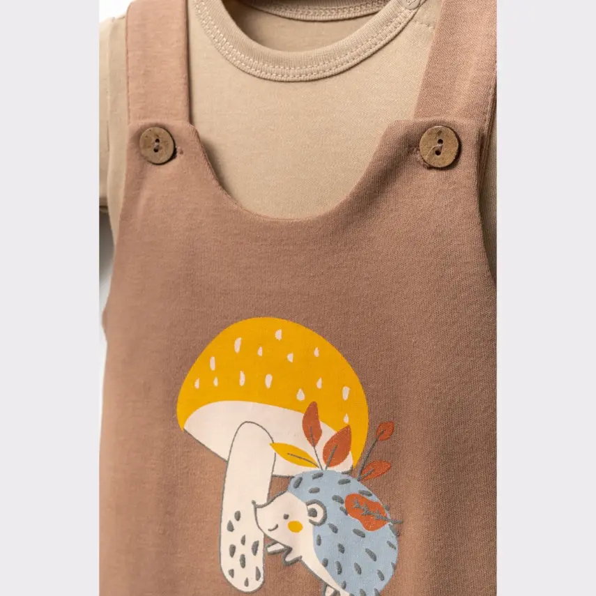 Moi Noi Unisex Kirpi Mantar Baskılı Bebek Salopet  - 9