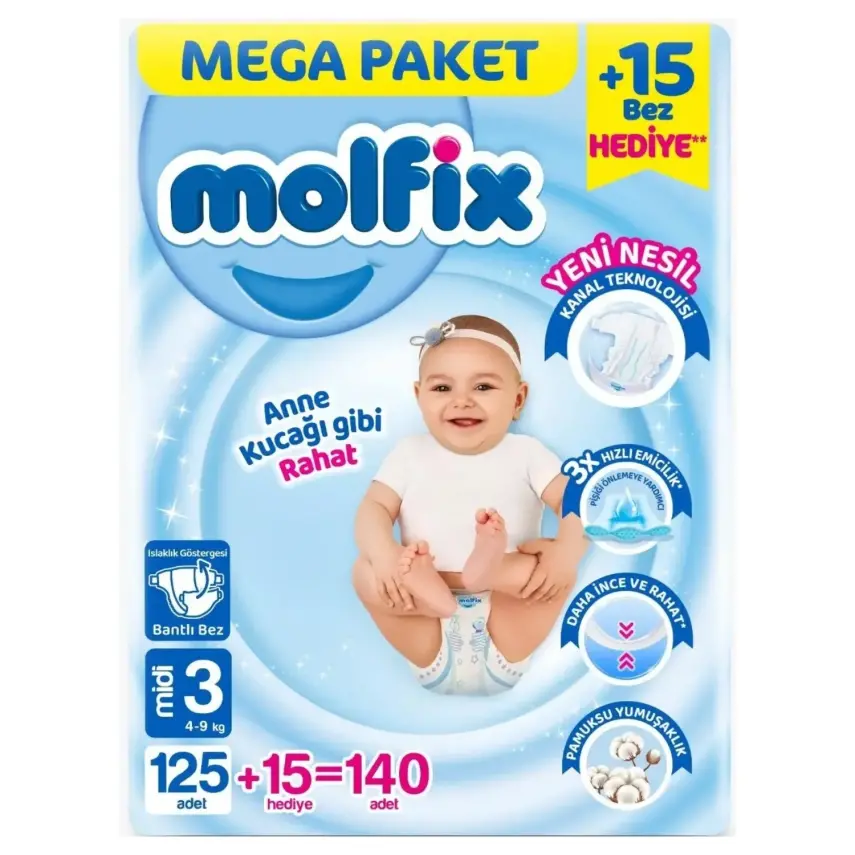 Molfix Bebek Bezi 3 Beden Midi 4-9 Kg 140lı Mega Paket - 1