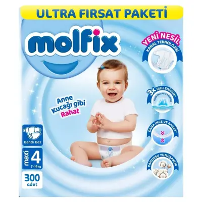 Molfix Bebek Bezi 3D 4 Beden Maxi 7-14 Kg Ultra Fırsat Paketi 300lü