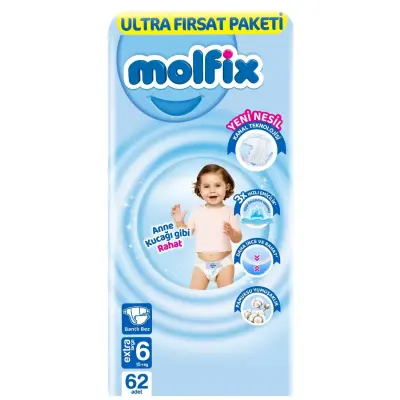 Molfix Bebek Bezi 3D 6 Beden Extra Large 15+ Kg 62li Ultra Fırsat Paketi - 3