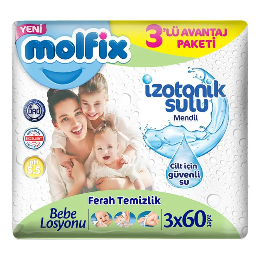 Molfix İzotonik Ferah Temizlik Islak Mendil 3x60lı - 2