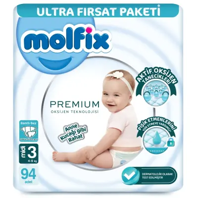 Molfix Premium Bebek Bezi 3 Beden Midi 94lü Ultra Fırsat Paketi