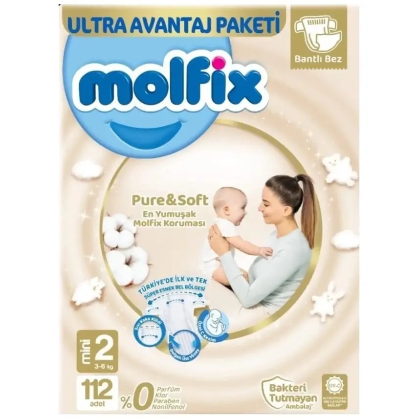 Molfix Pure&Soft Bebek Bezi 2 Beden Mini 112li Ultra Avantaj Paketi - 1