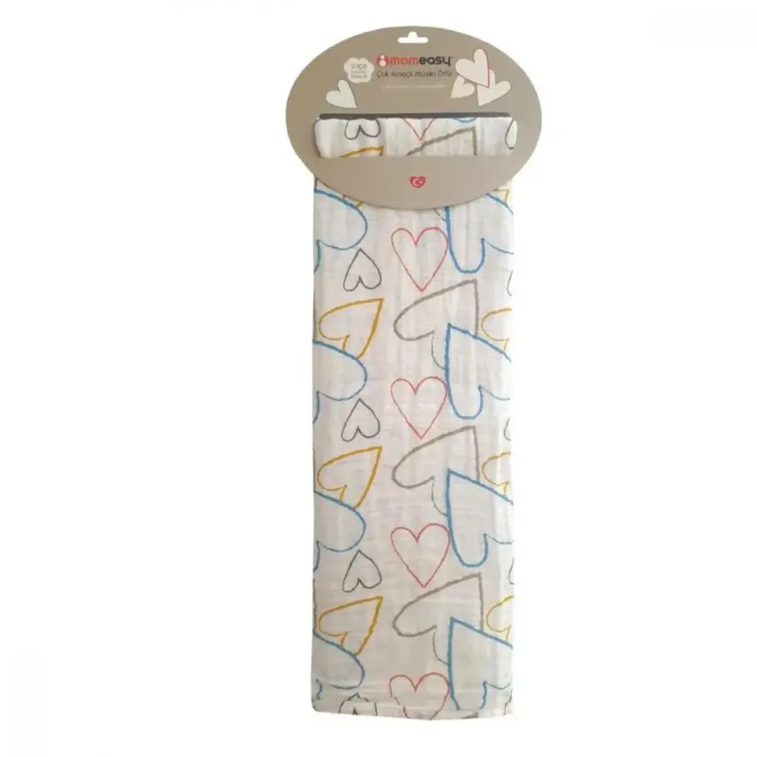 Momeasy Müslin Örtü Tekli 100x120cm Kalpler - 1