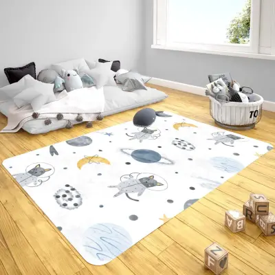 Momys Care Uzay Yolculuğu Sevimli Hayvanlar Çocuk Odası Halı 100X160 Cm