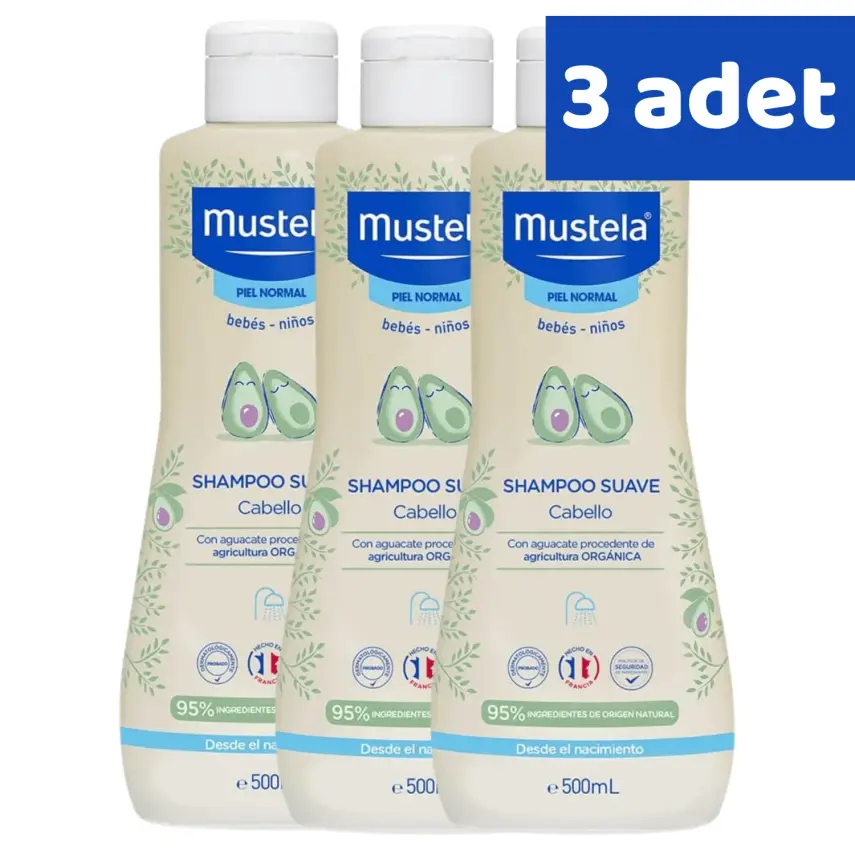 Mustela Gentle Avokado Papatya Özlü Bebek Şampuanı 500 ml x 3 Adet - 1