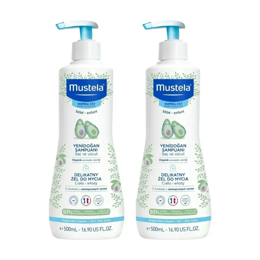 Mustela Yenidoğan Şampuanı Avokado İçeriği 500 ml x2 - 1