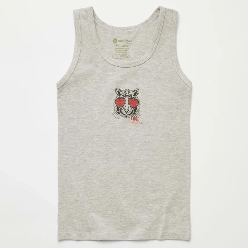 Natuline Organik Erkek Bebek Atleti Likralı Cool Tiger 2li İndigo - Gri Melanj - 18