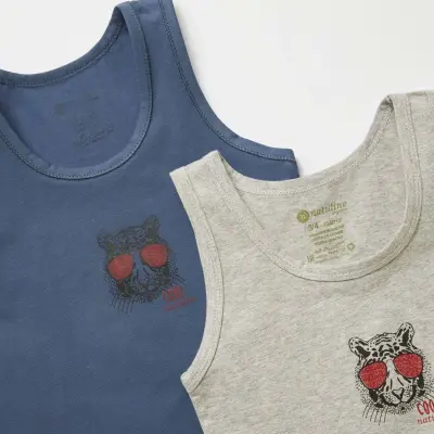 Natuline Organik Erkek Bebek Atleti Likralı Cool Tiger 2li İndigo - Gri Melanj - 2