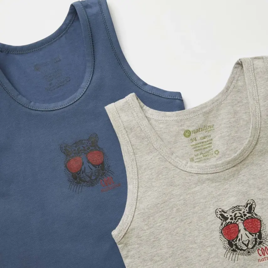 Natuline Organik Erkek Bebek Atleti Likralı Cool Tiger 2li İndigo - Gri Melanj - 2