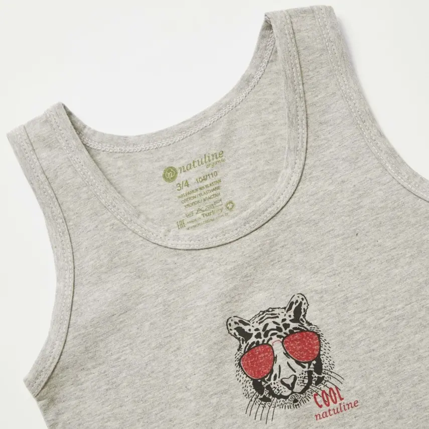 Natuline Organik Erkek Bebek Atleti Likralı Cool Tiger 2li İndigo - Gri Melanj - 22