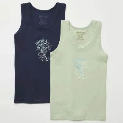 Natuline Organik Erkek Bebek Atleti Likralı Freestyle Robot 2li Çağla Yeşili - Lacivert