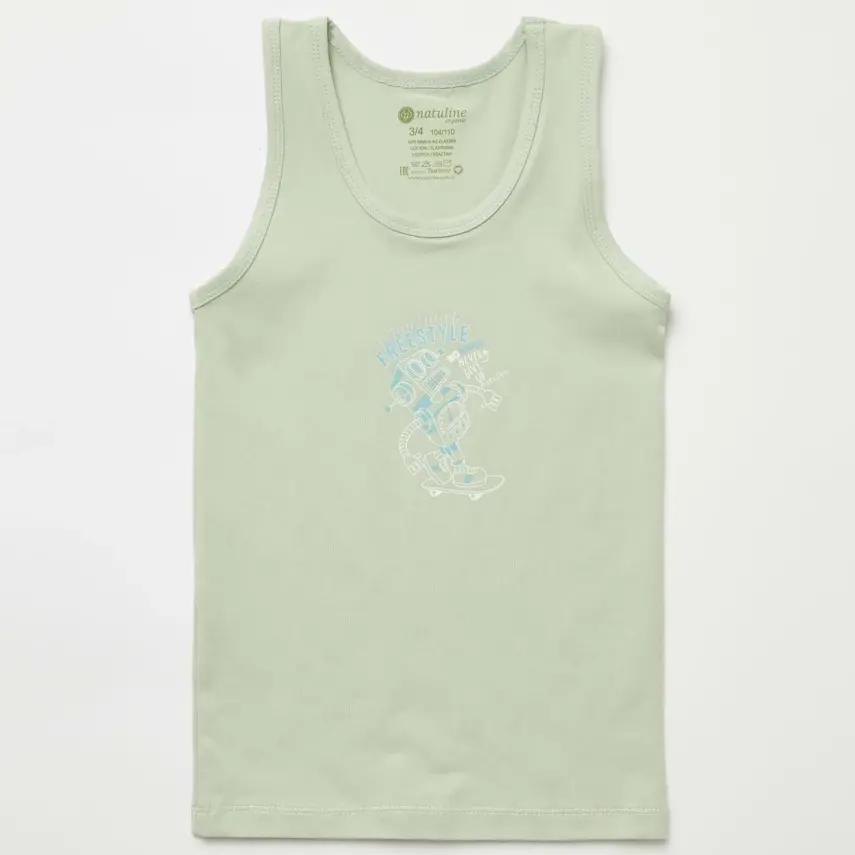 Natuline Organik Erkek Bebek Atleti Likralı Freestyle Robot 2li Çağla Yeşili - Lacivert - 6