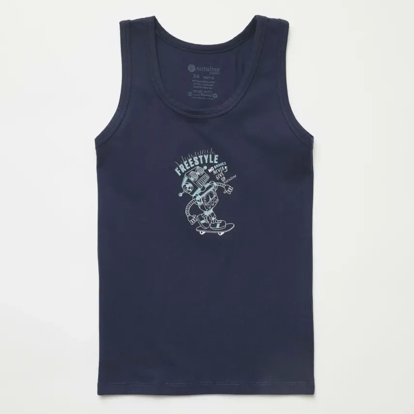 Natuline Organik Erkek Bebek Atleti Likralı Freestyle Robot 2li Çağla Yeşili - Lacivert - 3