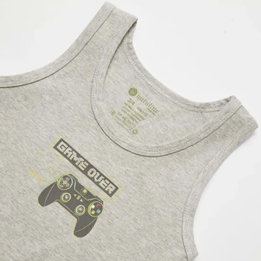 Natuline Organik Erkek Bebek Atleti Likralı Game Over 2li Mavi - Gri Melanj - 4