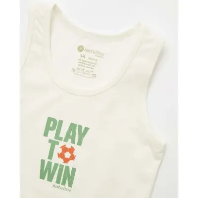 Natuline Organik Erkek Bebek Atleti Likralı Play To Win 2li Çağla Yeşili - Ekru - 2