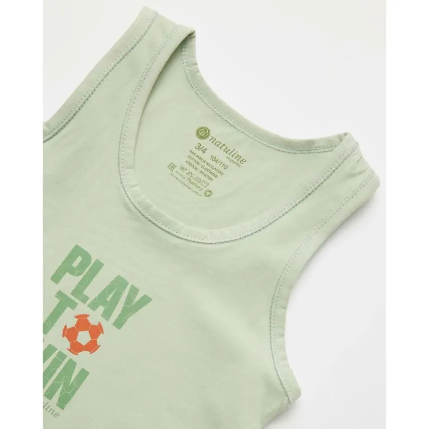 Natuline Organik Erkek Bebek Atleti Likralı Play To Win 2li Çağla Yeşili - Ekru - 6