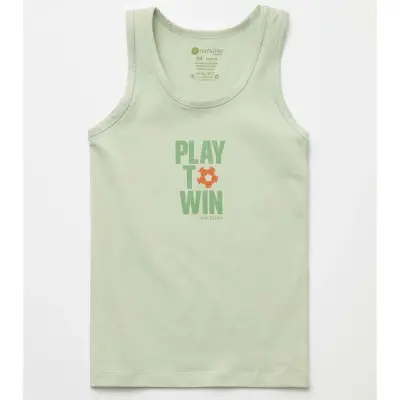 Natuline Organik Erkek Bebek Atleti Likralı Play To Win 2li Çağla Yeşili - Ekru - 11