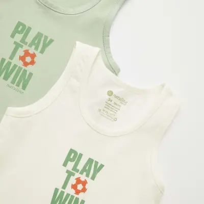 Natuline Organik Erkek Bebek Atleti Likralı Play To Win 2li Çağla Yeşili - Ekru - 13