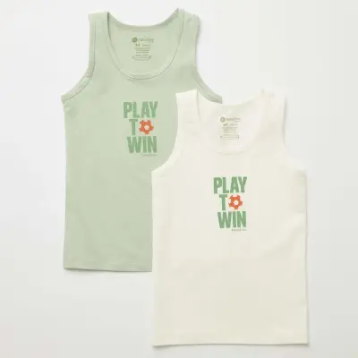 Natuline Organik Erkek Bebek Atleti Likralı Play To Win 2li Çağla Yeşili - Ekru