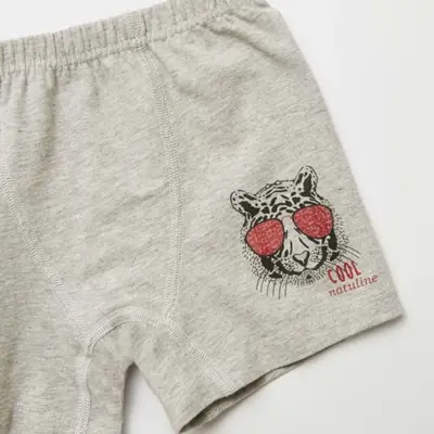 Natuline Organik Erkek Boxer Likralı Cool Tiger 2li İndigo - Gri Melanj - 9
