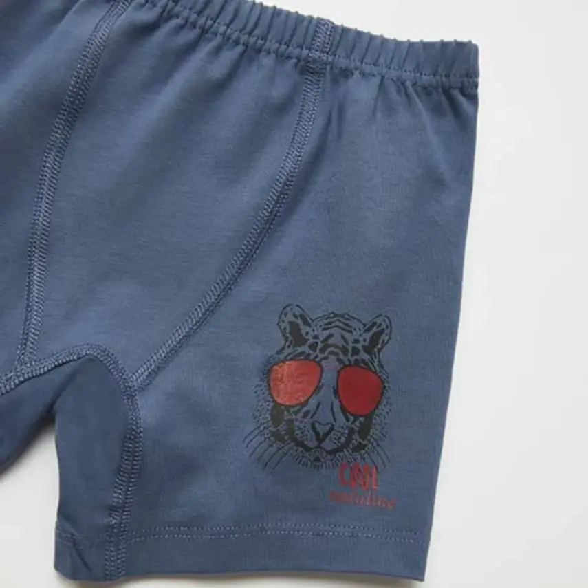 Natuline Organik Erkek Boxer Likralı Cool Tiger 2li İndigo - Gri Melanj - 12