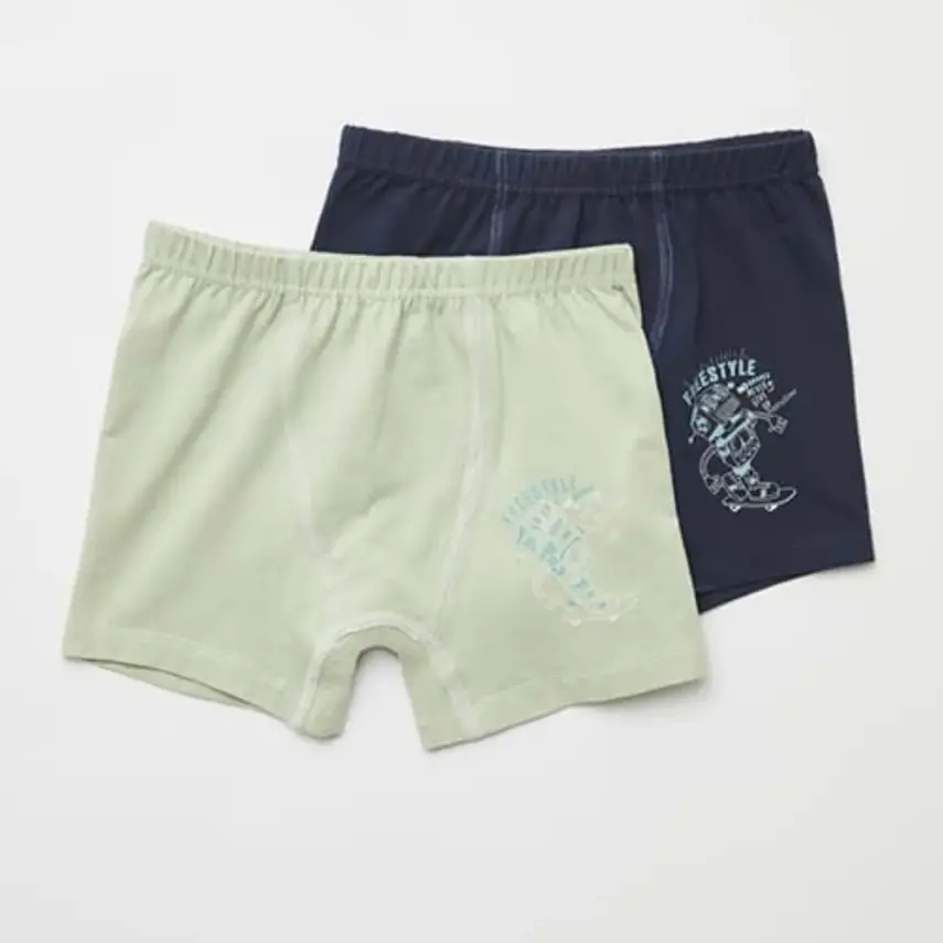 Natuline Organik Erkek Boxer Likralı Freestyle Robot 2li Çağla Yeşili - Lacivert - 1