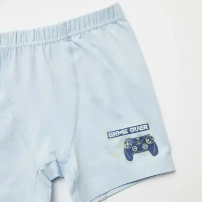 Natuline Organik Erkek Boxer Likralı Game Over 2li Mavi - Gri Melanj - 5