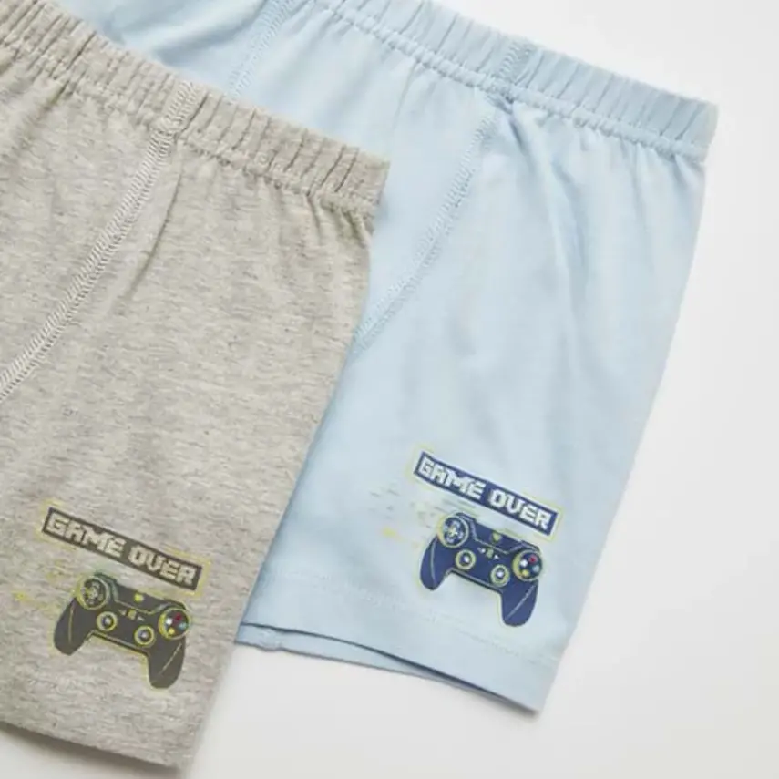 Natuline Organik Erkek Boxer Likralı Game Over 2li Mavi - Gri Melanj - 2