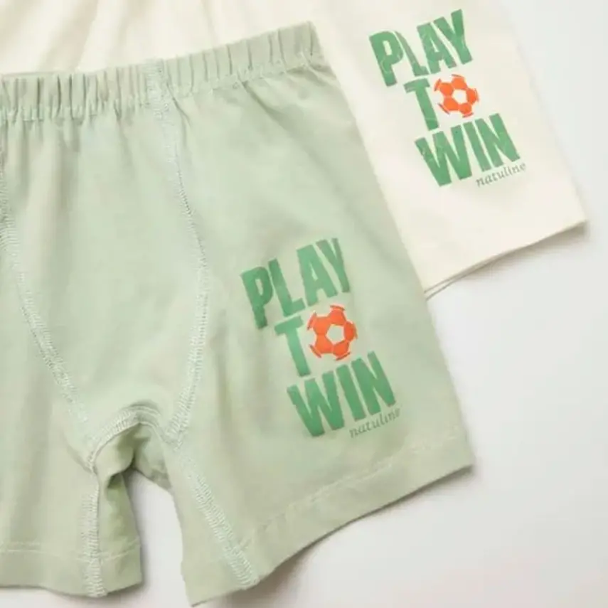 Natuline Organik Erkek Boxer Likralı Play To Win 2li Çağla Yeşili - Ekru - 3