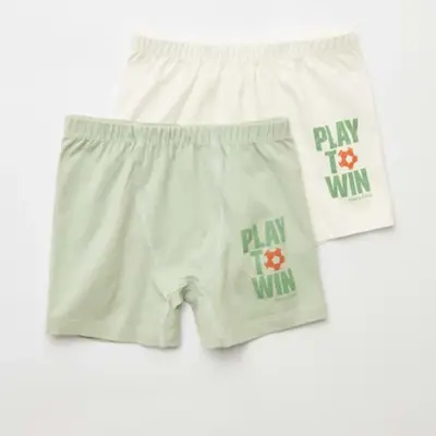 Natuline Organik Erkek Boxer Likralı Play To Win 2li Çağla Yeşili - Ekru